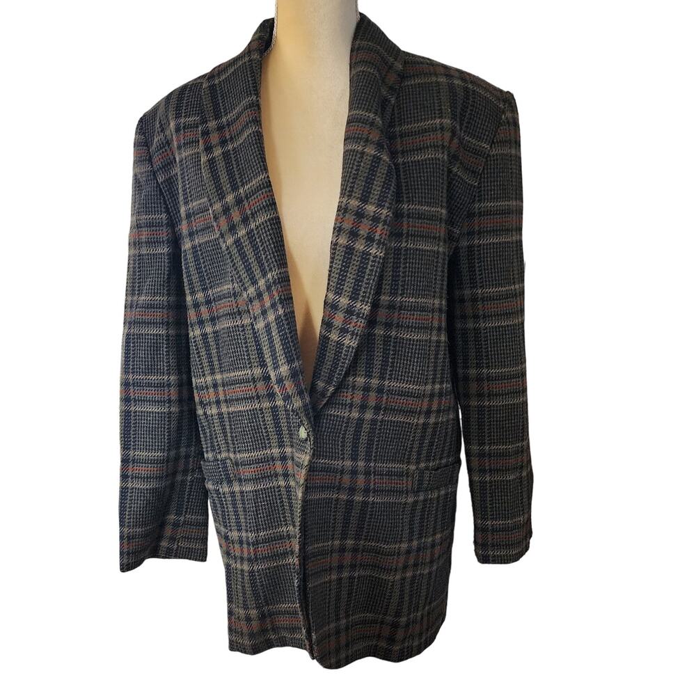 Radcliffe Women's Plaid Wool Blend Houndstooth Multicolored Blazer Jacket 12